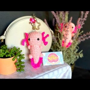 Axolotl crochet bag charm